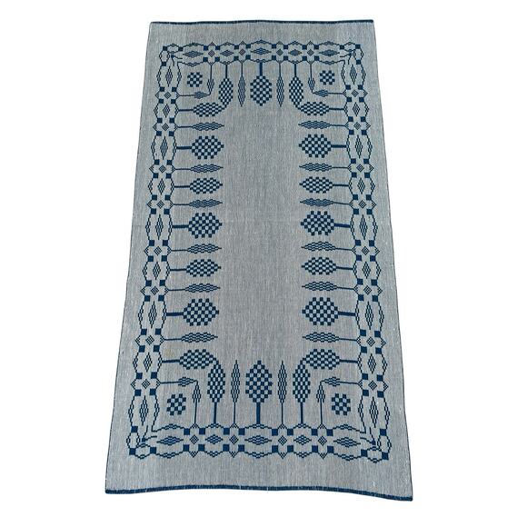 Vintage Handwoven Overshot Table Runner Or Wall Tapestry, Tree Pattern - Picture 5 of 7